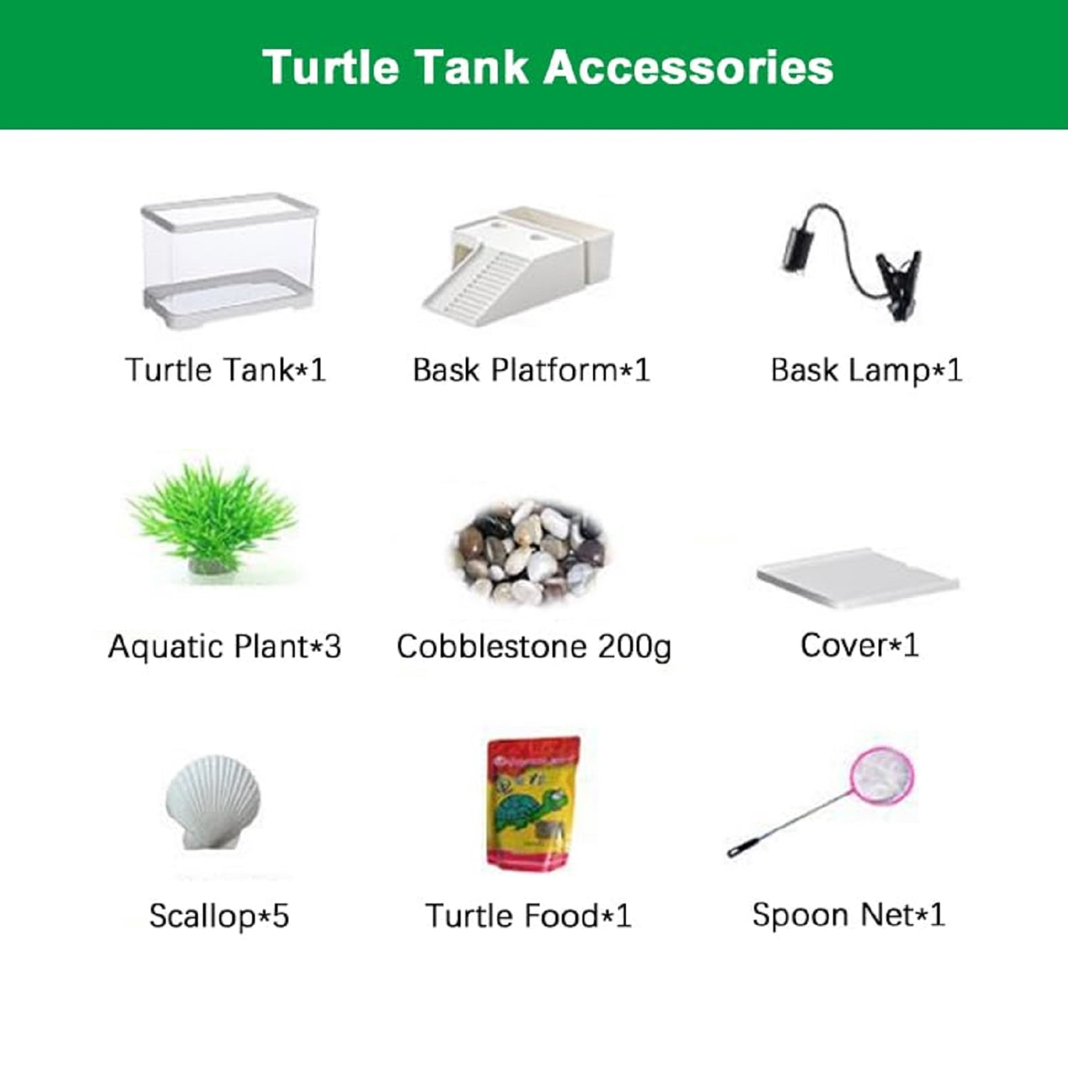 Rechale Turtle Tank, Turtle Aquarium with Basking Platform and Bottom Drainage,Basking Lamp & 9-in-1 Starter Kit (Decorative Plants Included) for Turtles, Crayfish, Crabs, Amphibians, Reptiles