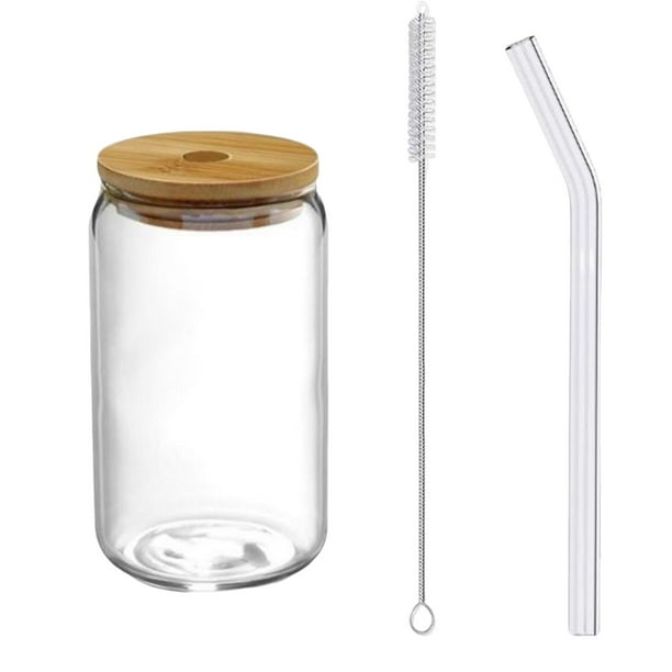 Cepillo de limpieza para tazas de té de burbujas transparente con tapa y pajita de vidrio reutilizable. 500ml