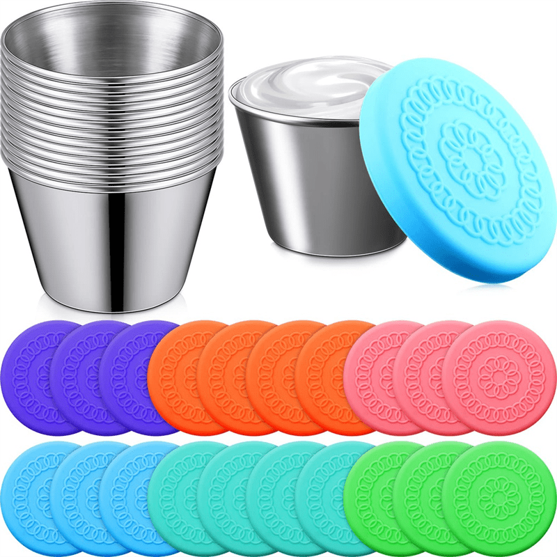 Chamat 20 Pack Dipping Cups with Lid, 2.5 Oz Stainless Steel Dipping