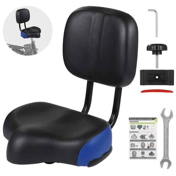 Bicycle Seat with Backrest, Extra-Large Comfort Bike Cushion, Soft Memory Foam PU Pad, Universal Fit for Tricycle Mountain E-Bike, Includes Installation Tools