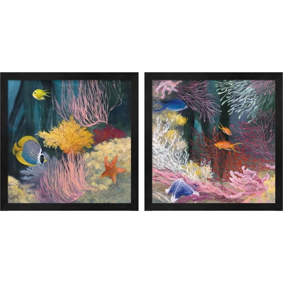 Great Art Now Coastal Reef by Julia Purinton, 2 Piece Framed Art Set Each 13"W x 13"H