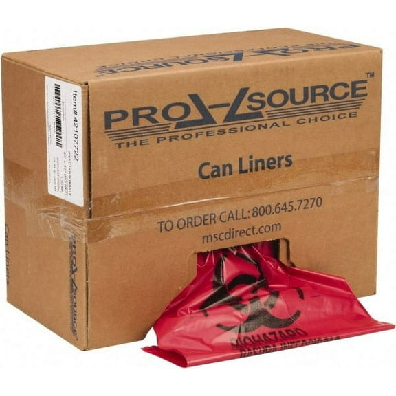 PRO-SOURCE 45 Gal Capacity, Red, Hazardous Waste Bag 1.3 mil Thick x 40" Wide x 47" High, Roll