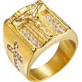 thumbnail image 1 of GHSDFBB Mens Cross Ring Stainless Steel Gold Plated Christian Jesus Catholicism Religious Rings, for Fathers Day, 1 of 7