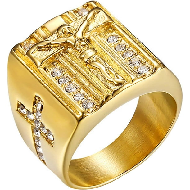 GHSDFBB Mens Cross Ring Stainless Steel Gold Plated Christian Jesus Catholicism Religious Rings for Fathers Day Walmart