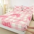 thumbnail image 3 of Manfei Princess Dreamy Bow Bed Sheets for Kid, Vintage Pink Buffalo King Sheets, Kawaii Cartoon Bow Sheet Set, Ultra Soft Home Decor, 4pcs, 3 of 7