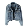 thumbnail image 6 of Babysbule Women's Tops, Jackets& Coat Fashion Women's Fashion Casual Slim Pearl Single-Breasted Jacket Denim Jacket Short Coat, 6 of 9