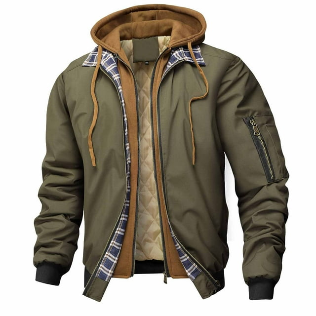 Ceisia Mens Winter Jackets Fake Two-Piece Zip Gift Up Hoodies Jackets Casual Jacket Men Fashion Cargo Coat With Pockets Features :