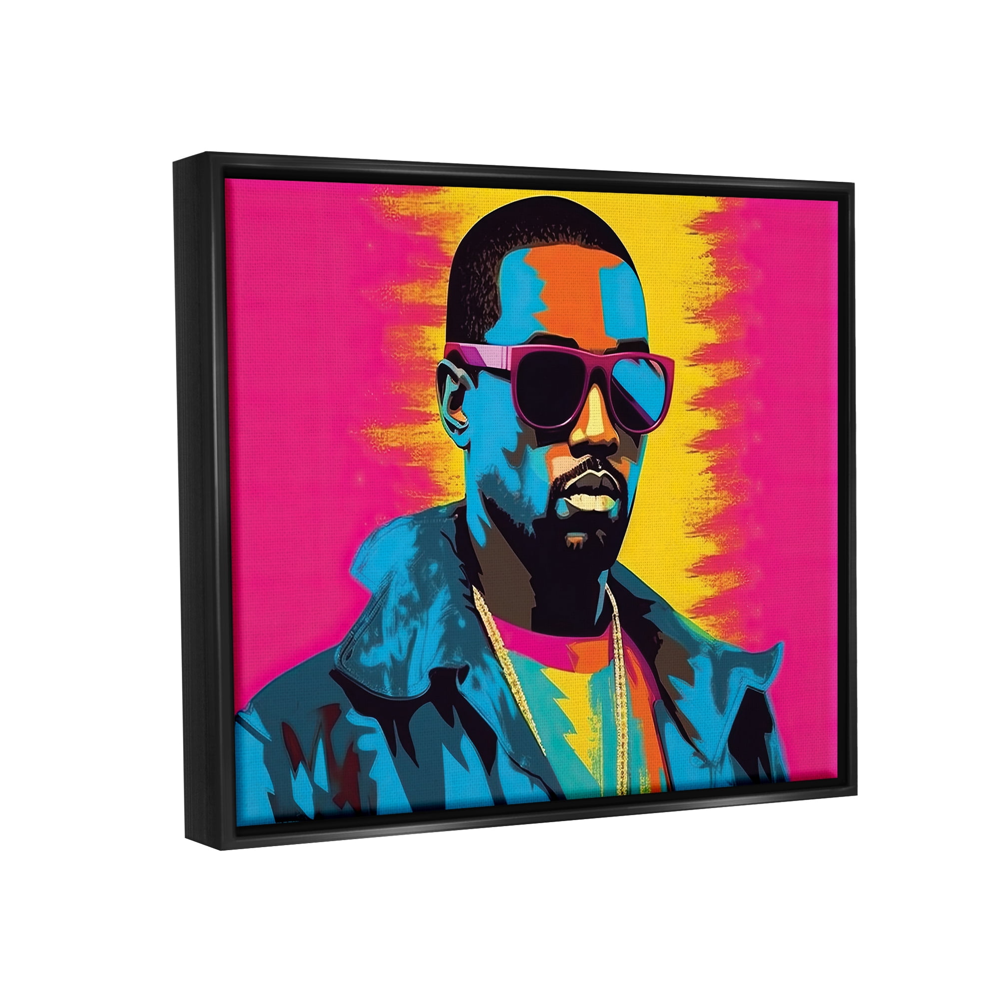 Stupell Industries Kanye West Modern Portrait Abstract Painting Black Floater Framed Art Print Wall Art, 21 x 17