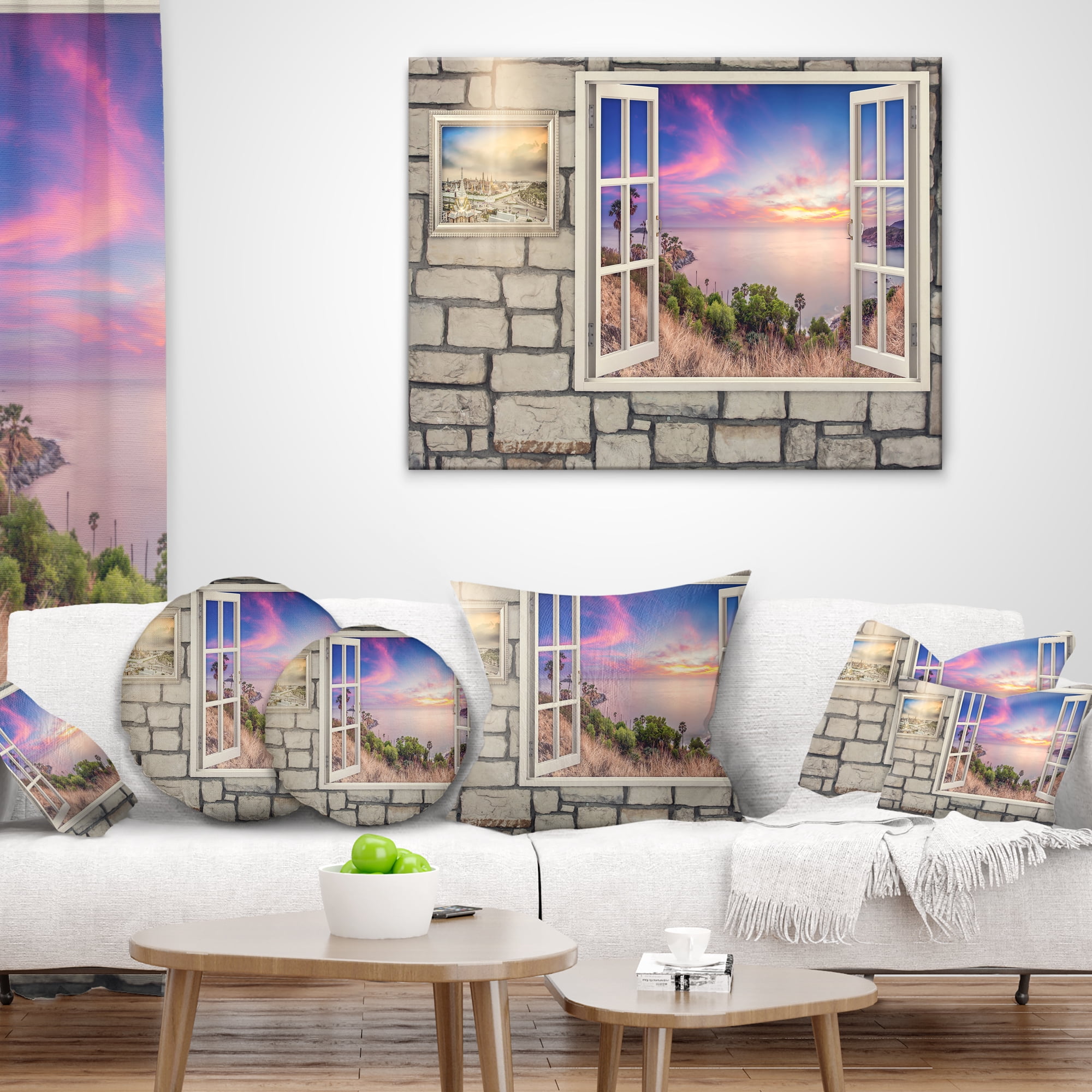 Designart Window to Beautiful Stretch of Land - Modern Landscape Printed Throw Pillow - 18x18