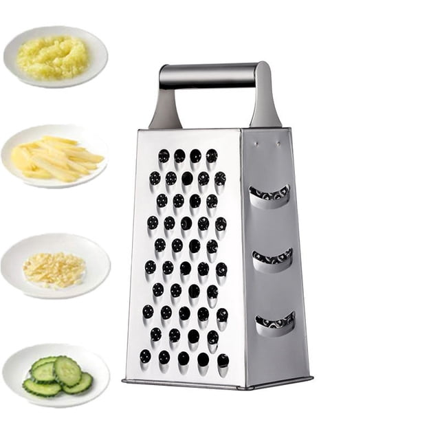 2pcs Large Stainless Steel 4 Sides Grater Slicer with Handle, Multifunctional Cutter Planing for Ginger,Garlic, Cucumbers, Carrots,Potato, Ergonomic Design Kitchen Gadgets Accessories (Silver)