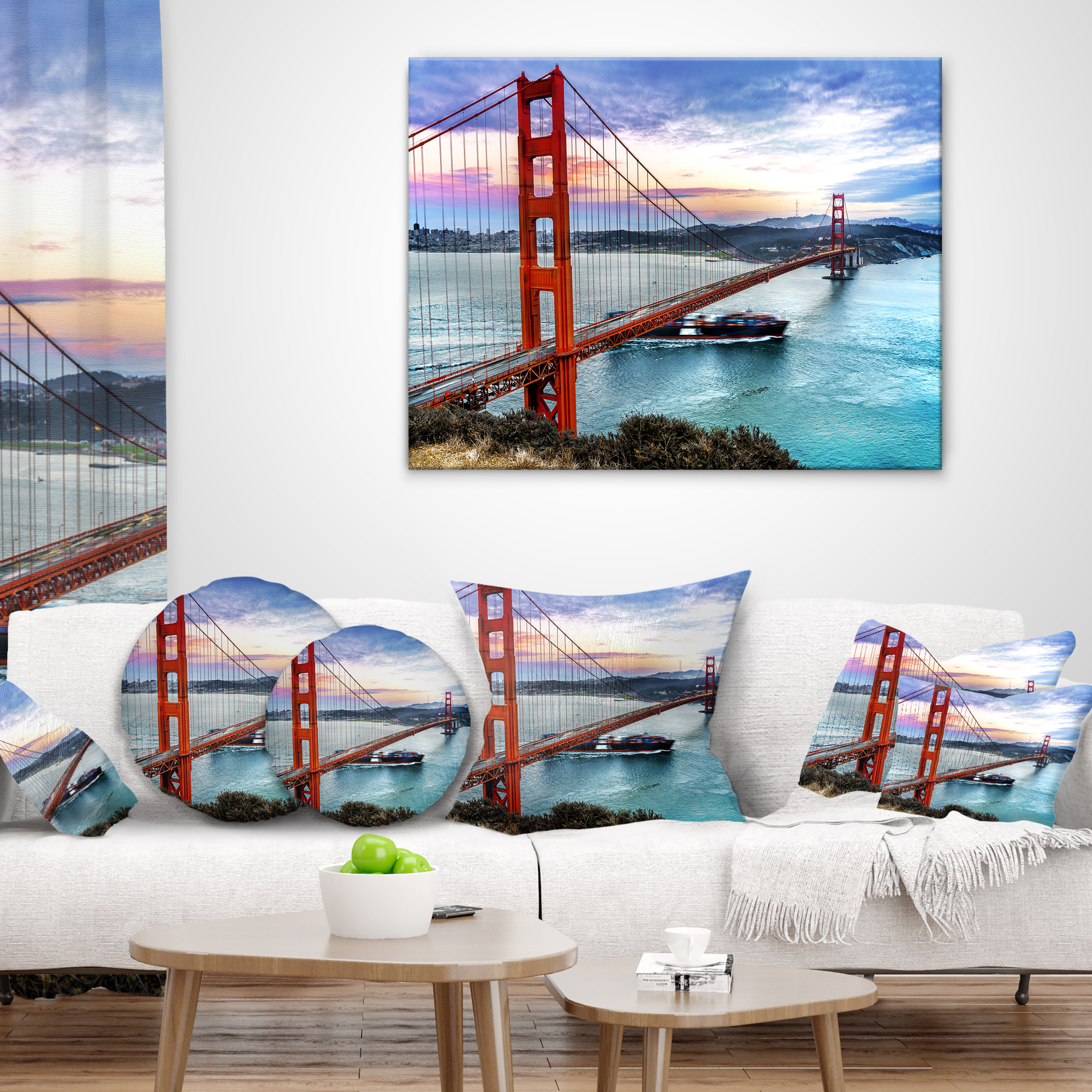 Designart Golden Gate in San Francisco - Sea Bridge Throw Pillow - 12x20
