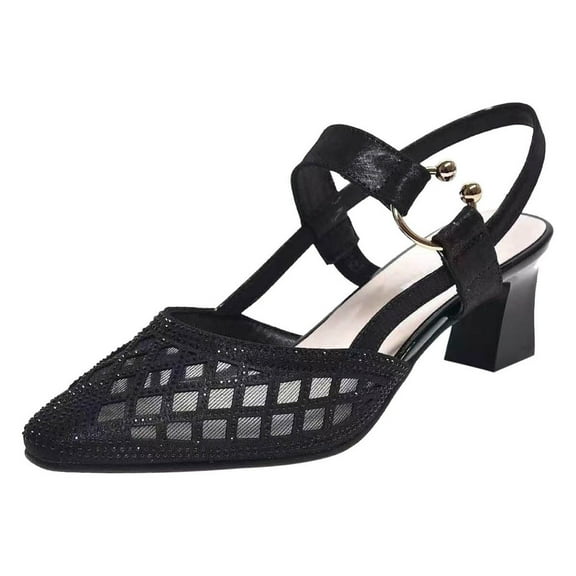 YanHoo Slingback Heels for Womens Low Heel Dress Shoes Glitter Mesh Pumps Chunky Block Elegant Office Party Wedding Bridal Shoes