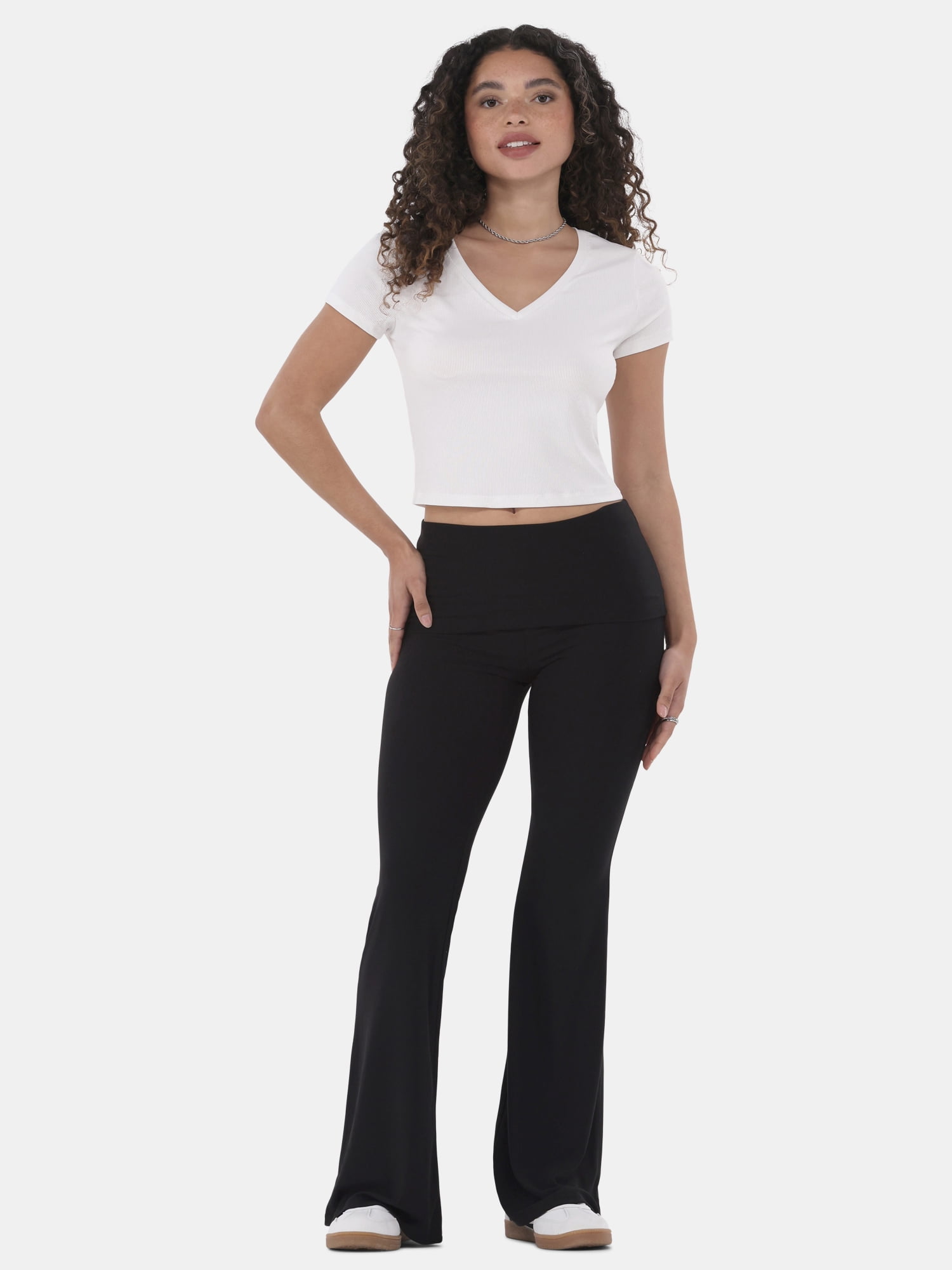 No Boundaries Flare Pants with Foldover Waistband, 32'' Inseam, Women's XS-XXL