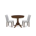 thumbnail image 3 of East West Furniture 3 Pc Dining Table Set Includes a Round Table and 2 Parson Chairs, Antique Walnut, 3 of 7