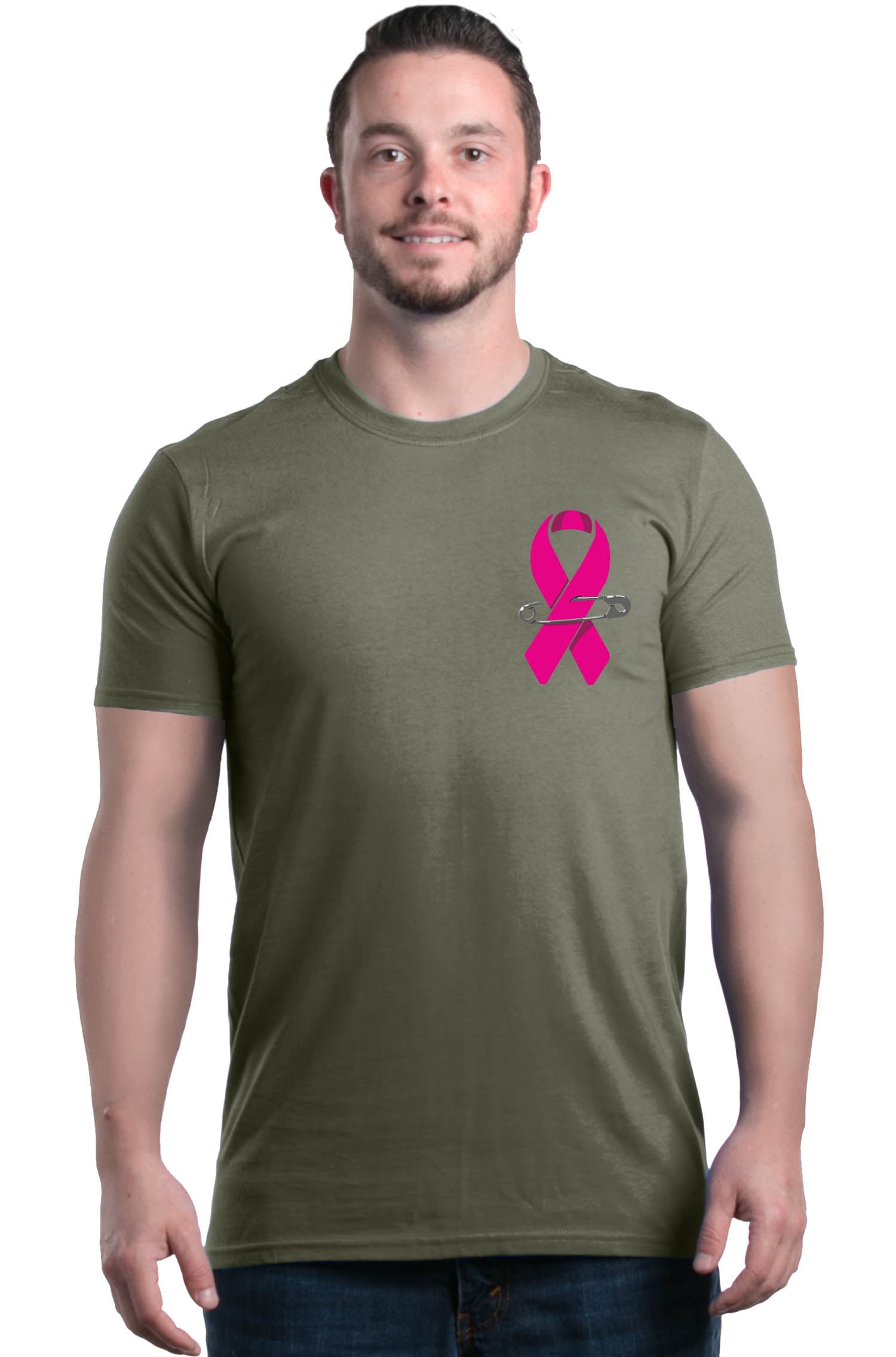 Shop4Ever - Shop4Ever Men's Pink Breast Cancer Ribbon Pin Breast Cancer Graphic T-shirt 