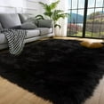 thumbnail image 3 of Latepis Area Rug 6x8, Faux Fur Sheepskin Rug for Living Room, Fluffy Washable Rug for Bedroom, Nursery, Luxury Room Decor, Black Fur Rug, Rectangle, 3 of 8