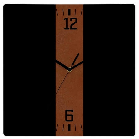 Black Brown Wooden Wall Clock Silent Non Ticking, Contemporary Boho Modern Art Square Wall Clocks Battery Operated, Decor Clock for Home Office, Living Room, Kitchen, 12 Inch