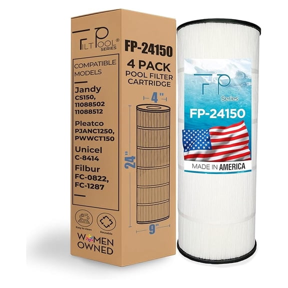 FP-24150 Replacement Pool Cartridge Filters for Jandy CS150, 11088502, 11088512, Unicel C-8414, Filbur FC-0822, FC-1287, PJANC1250, PWWCT150 – Clean Water Filtration – 1 PC, 150 SQFT
