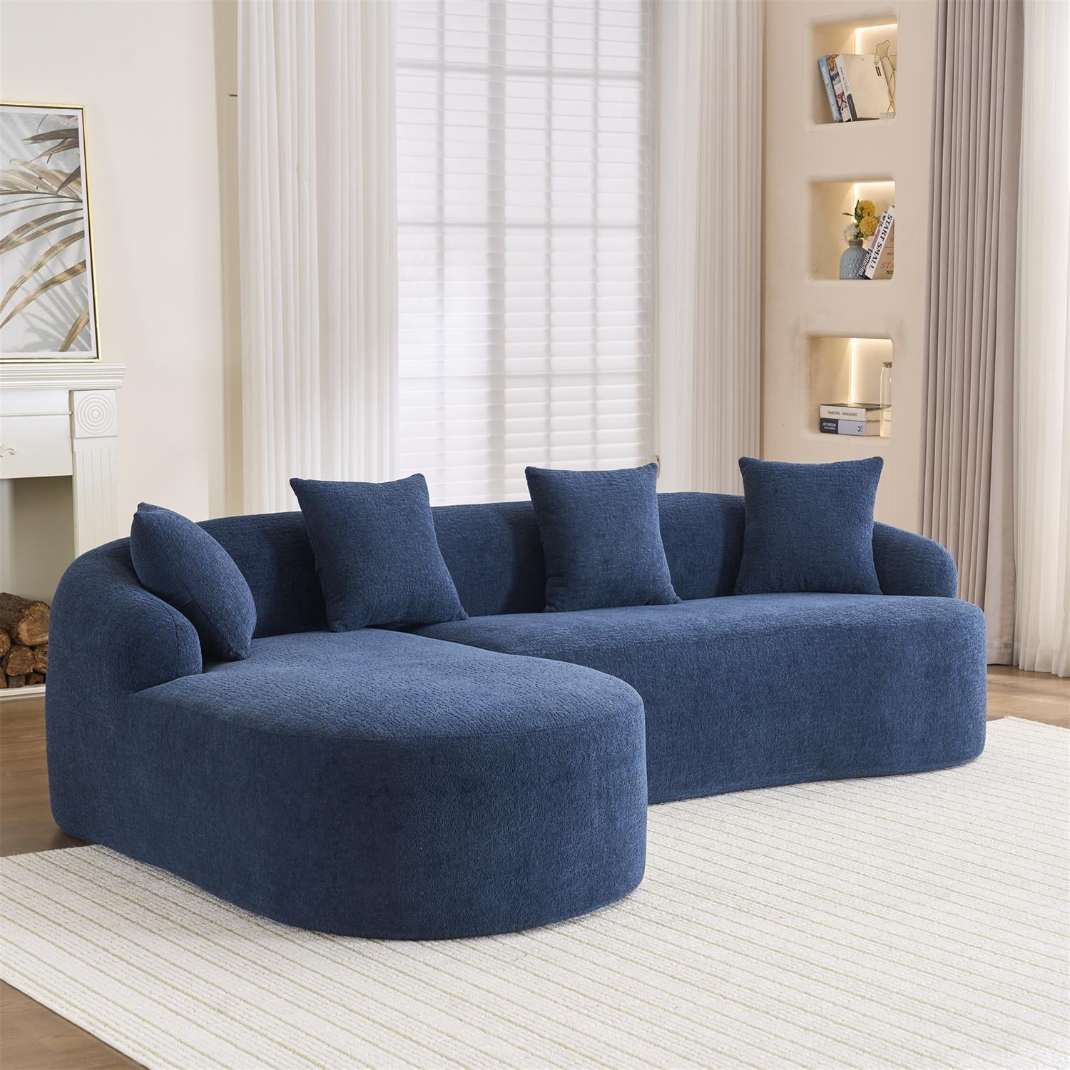 Demi Bonn 98" Cozy L-Shape Sectional Sofa with Curved Chaise, High-Density Foam, Chenille Modular Couch for Living Room, Supports 900 lbs, Blue