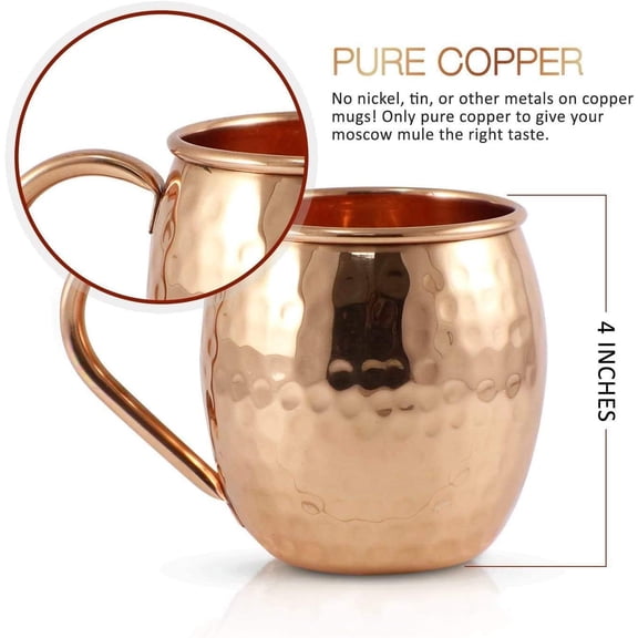 Moscow Mule Copper Mugs Set of 4 - 16oz Pure Handcrafted Drinkware with Straws
