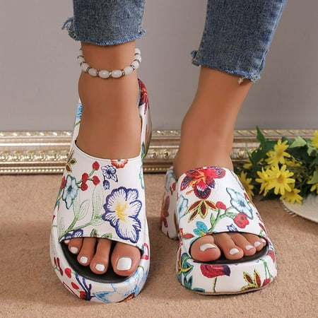 

Weekly Deals! Tejiojio Clearance Women s Plus-size Printed Floral Muffin Slippers With Platform