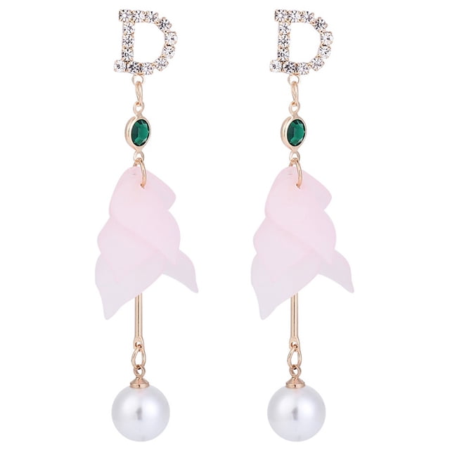 Pendientes de aleación de perlas de imitación colgantes de flores elegantes de moda para mujer con aguja de plata S925 (rosa)