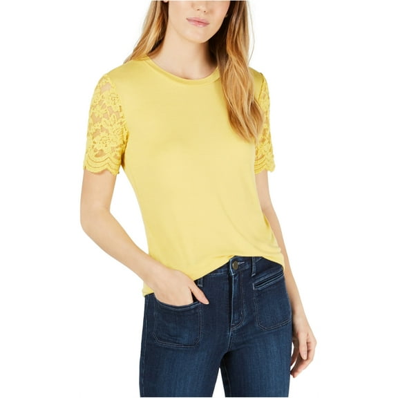 maison Jules Womens Lace Sleeve Pullover Blouse, Yellow, Medium