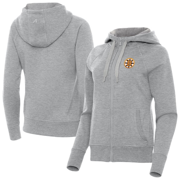 Women's Antigua Heather Gray Boston Bruins Victory Full-Zip Hoodie