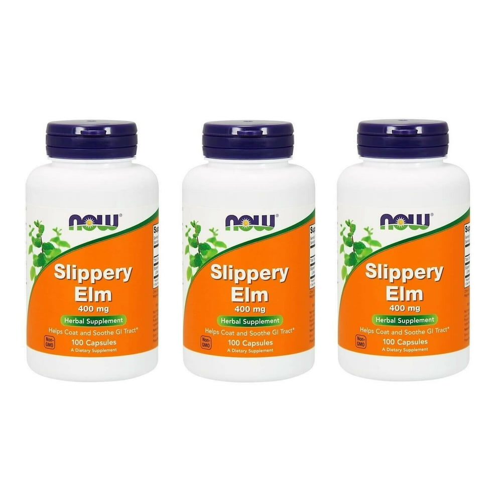 Now Foods Slippery Elm, 400 mg, 100 Capsules 3 Packs