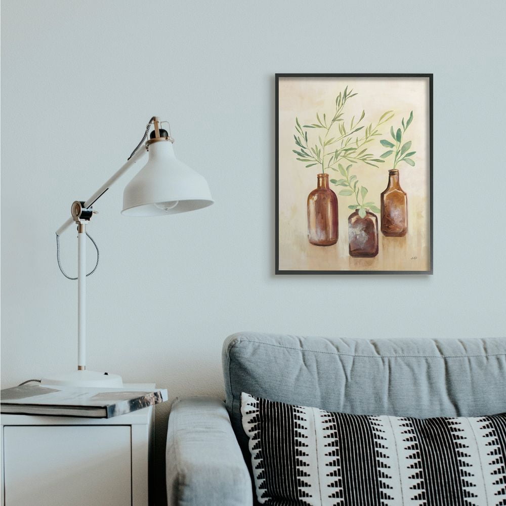 Stupell Industries Abstract House Plants in Glass Green Brown Painting Framed Wall Art Design by Julia Purinton, 24" x 30", Black Framed