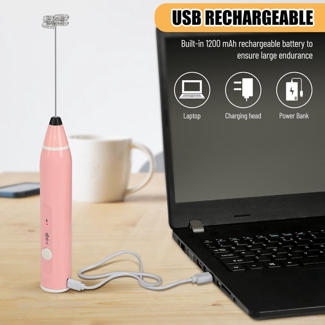 Mousseur à Lait, Fabricant en Acier Inoxydable Usb 2 Usb en Acier Inoxydable avec Cappuccinos Réglables 3 Vitesses Réglables avec 2 Cappuccinos en Acier Usb