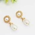 thumbnail image 3 of Ayyufe Women Elegant Golden Tone Pearl Drop Dangle Stud Earrings, 3 of 6