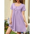 thumbnail image 3 of ValueVibe Nightgowns for Women Crew Neck Sleepshirt Short Sleeve Sleepwear Henley Button House Dress with Pockets, Purple 3XL, 3 of 7