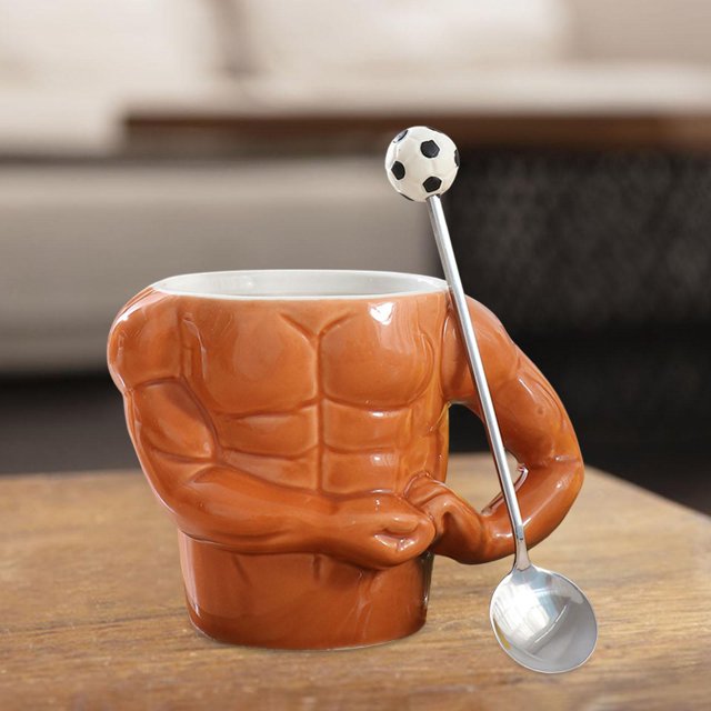 Taza de café de cerámica, taza Macho, taza para beber, taza de té de agua de escritorio, taza muscular con forma de músculo para bebidas calientes o cuchara de futbol