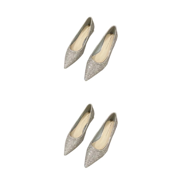 Zapatos planos Qarigey de mujer 2 piezas de cuero de fibra con lentejuelas plata 35.1