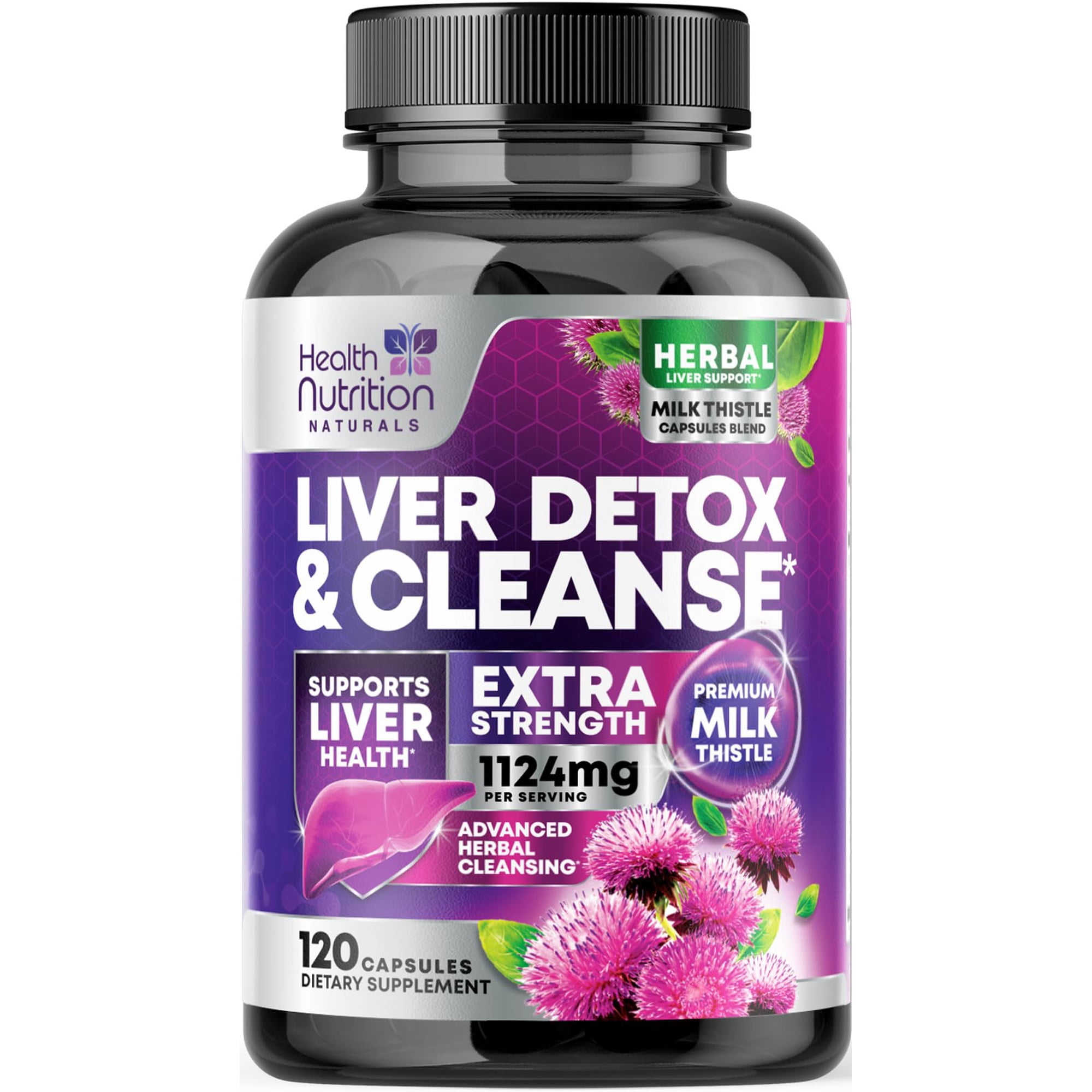 Liver Cleanse Detox & Repair Supplement - 1100mg Herbal Liver Complex - Milk Thistle with Silymarin, Dandelion, Artichoke Extract, Turmeric & Beetroot - Natural & Gentle Liver Support - 120 Capsules