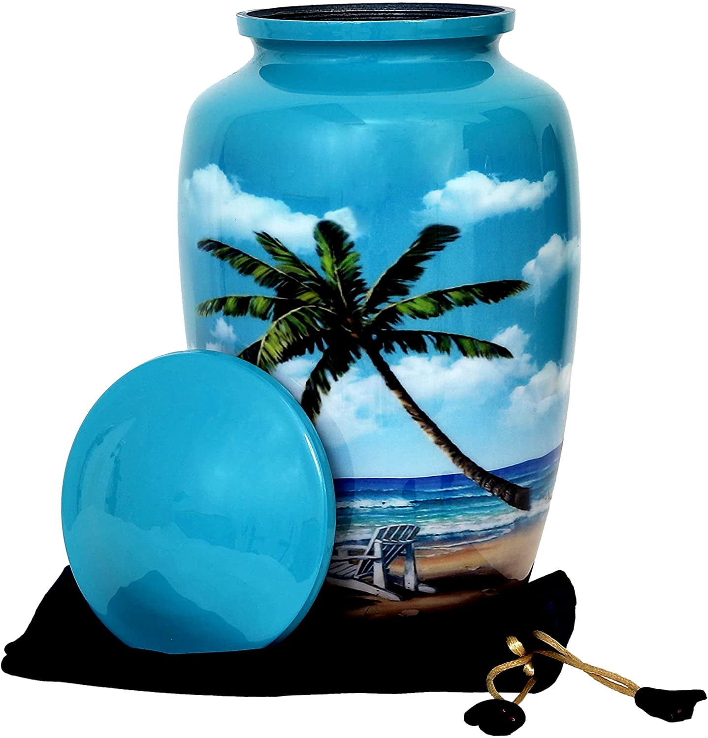 HLC URNS Lovely Beach Blue Cremation Urn for Human Ashes - Adult Funeral Urn Handcrafted - Affordable Urn for Ashes (Adult (200 lbs) 10.5 x 6, Lovely Beach Blue Cremation Urn)