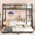 thumbnail image 2 of Full XL Over Queen Bunk Bed with Trundle, Heavy-Duty Metal Bed Frame with Ladder & Guardrails, Space-Saving Bunk Bed for Teens/Adults, No Box Spring Needed, Black, 2 of 8