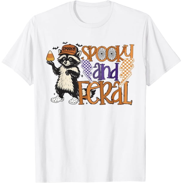 Camiseta de Halloween divertida con meme de mapache retro espeluznante y feral