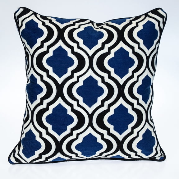 Nassau Collection Moroccan Lattice Square Cotton Throw Pillow - 20" - Blue and White