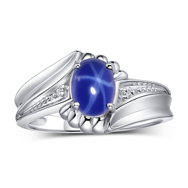 RYLOS Rings for Women Sterling Silver Swirl Z Ring 7X5MM Oval Gemstone & Diamond Rings September Blue Star Sapphire Jewelry Size 7