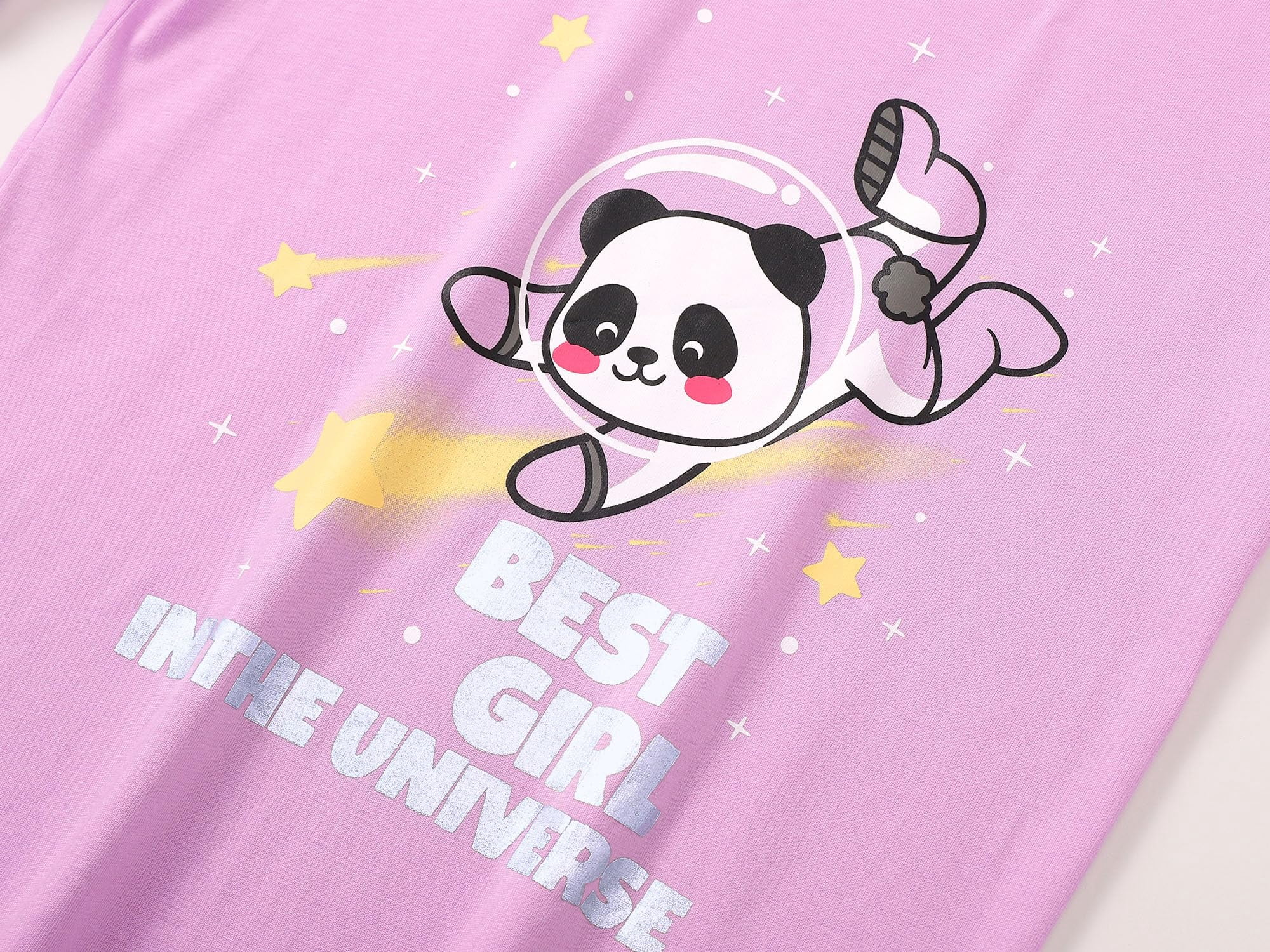 Beezizac Girls Pajama Cotton Tie Dye Purple Astronaut Panda Lont Sleeve Set 2-Piece Cute PJ Kid Size 18
