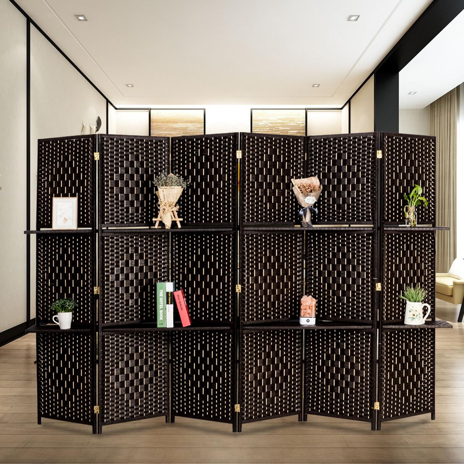 6 Panel Folding Room Divider Screen W/8 Display Shelves 6 Ft Tall, Dark Brown