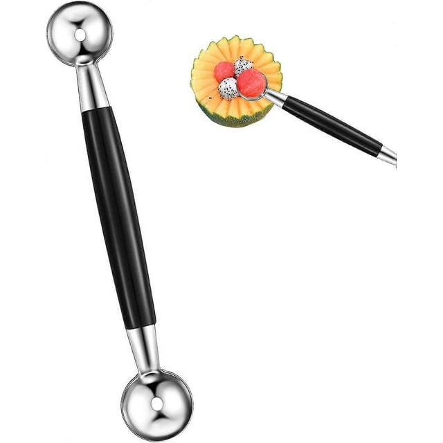 1 PC Double Sided Melon Baller, Stainless Steel Melon Scoop Double Scoop Ice Cream Cone Double Dessert Scoop for Fruit Ice Cream