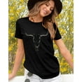 thumbnail image 3 of MOUSYA Boho Cow Skull Shirt Women Cowgirl T-Shirt Vintage Western Rodeo Graphic Tee Short Sleeve Bull Skull Casual Top, 3 of 11