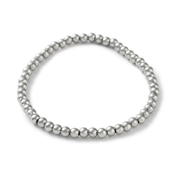 Non-Tarnish 316 Surgical Stainless Steel Round Beaded Stretch Bracelets Stainless Steel color Inner Diameter: 2-1/8 inch(5.3cm) Wide: 4mm