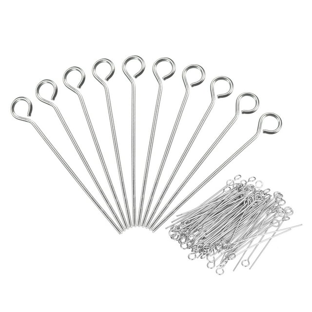 Uxcell 200Pcs Hallazgos de pines de ojo de joyería 22 Gauge 35mm pines de ojo de acero inoxidable 3.3mm