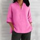 thumbnail image 2 of Ropa para mujer,Blusa informal de poliéster con cuello en V y mangas 3/4 para mujer, color liso, para uso diario, sopatenor, 2 of 9