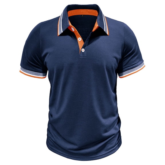 Bibifish Mens Polo Shirts Multi Tone Ribbed Collar Shirts Partial Button Opening Classic Cut Tops