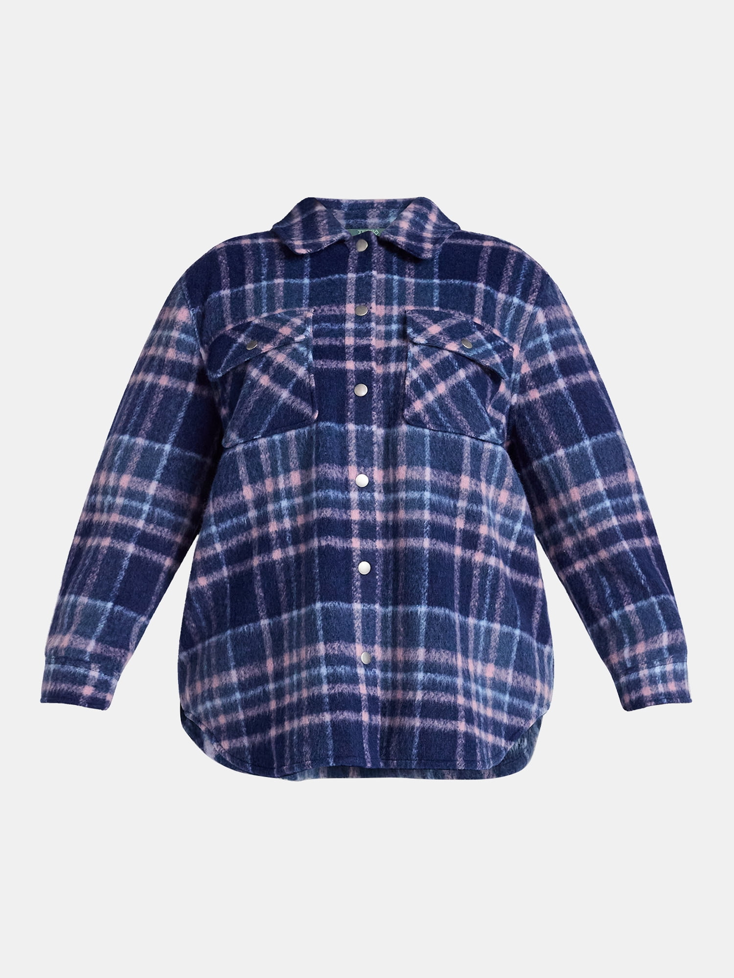 Terra & Sky Women's Plus Longline Brushed Plaid Shacket, Midweight, Sizes 0X-5X